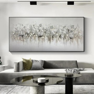 Texturkunst Werke - White Grey Poppy Bouquet von Palettenmesser Wanddekoration Textur